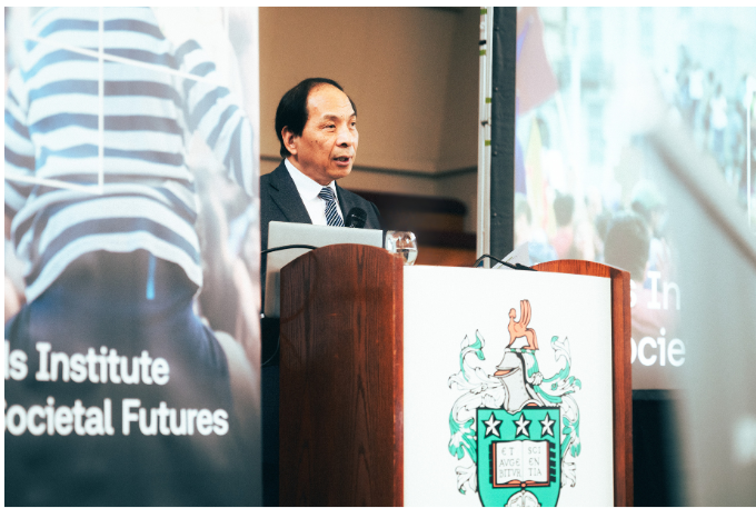 Prof Hai-Sui Yu presenting at launch