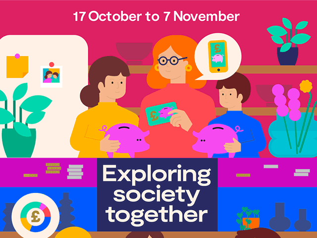 Festival of Social Science graphic brightly coloured people